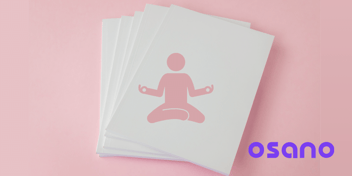 Graphic of a meditator superimposed on a stack of paper