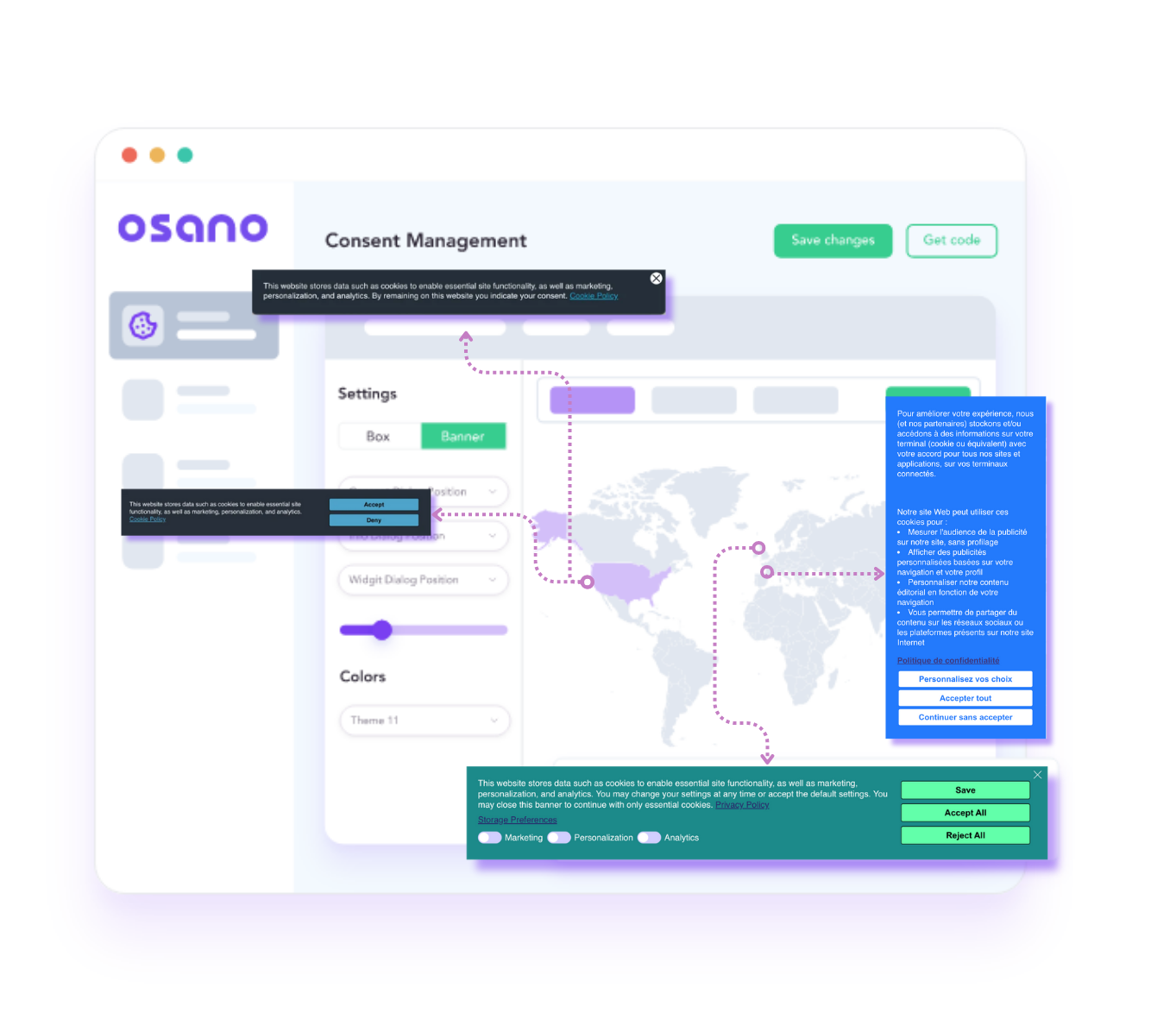 cookie consent UI - global map