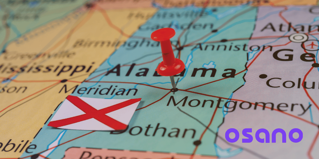 Map of Alabama with red pin