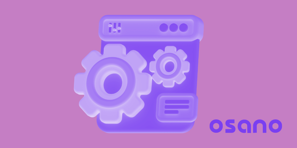 3D graphic of a website with gear icons
