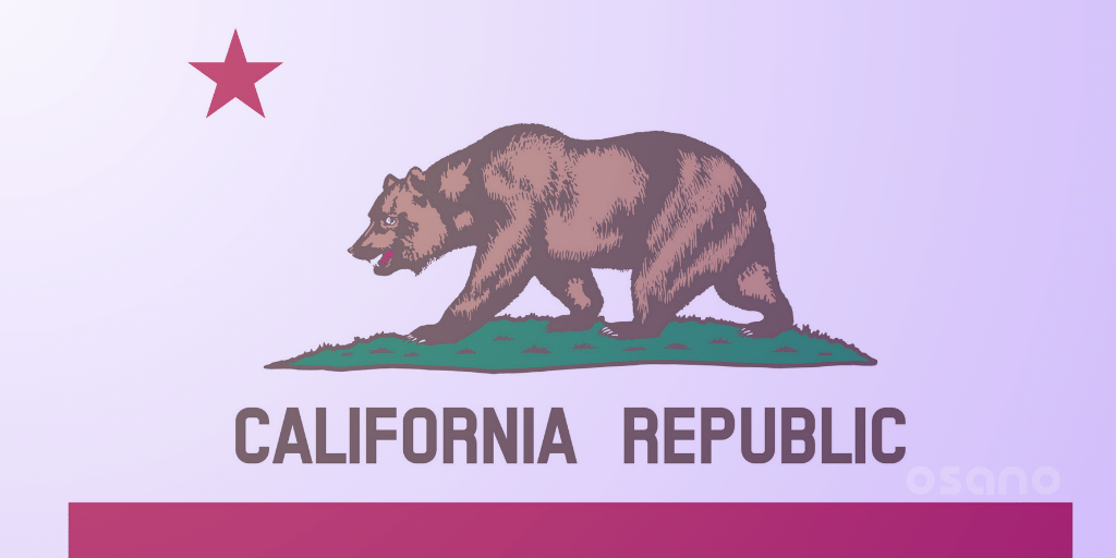 image of the California Republic flag with a purple gradient over the top and the Osano logo in the lower right-hand corner