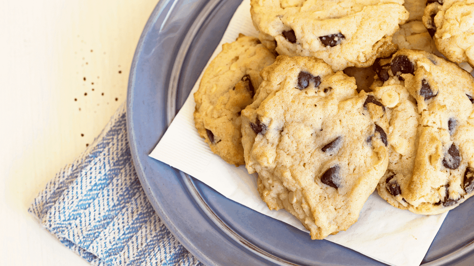 Homemade chocolate chip cookies on a plate